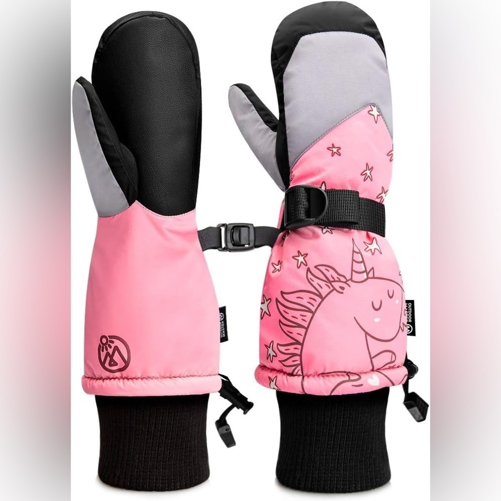 Charming Pink Unicorn Ski Gloves for Little Girls